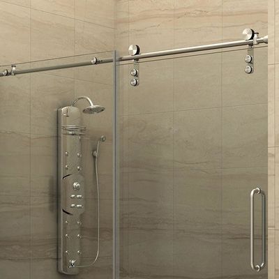 Frameless Glass Shower Room Rolling Barn Sliding Door Track Hardware Kit with Acrylic Tray