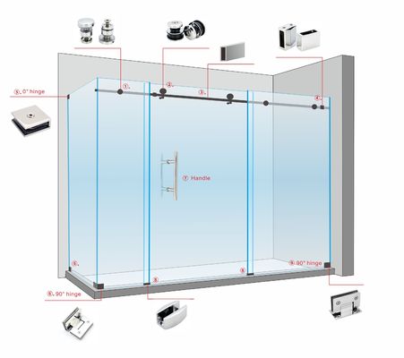 8-12 Thick Safe Glass Hardware Glass System Set Bathroom Accessories Sliding Door Kit