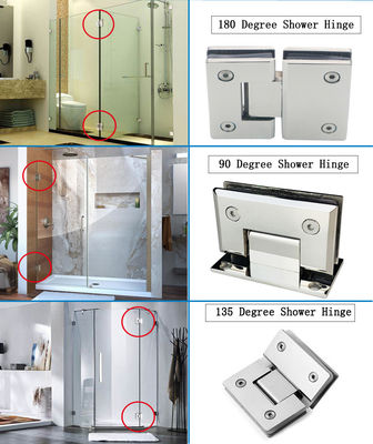 Stainless Steel Frameless Glass Hinge for 90 Degree Bathroom Shower in Hotel Setting
