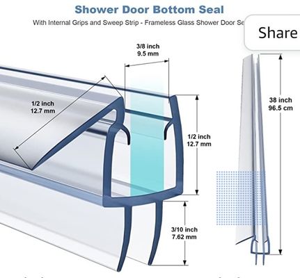 Clear PVC Shower Seal Strip for 3/8-Inch Frameless Glass Shower Door 2000MM Length