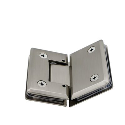 Brushed Nickel Glass Hinge 135 Degree Opening Angle Ideal for Glass Shower Enclosures