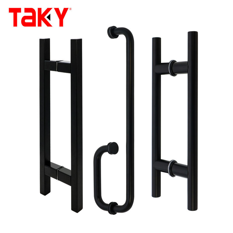 Door Window Handles 304 Stainless Steel Matt Black Color Square Tube Glass Door Handle