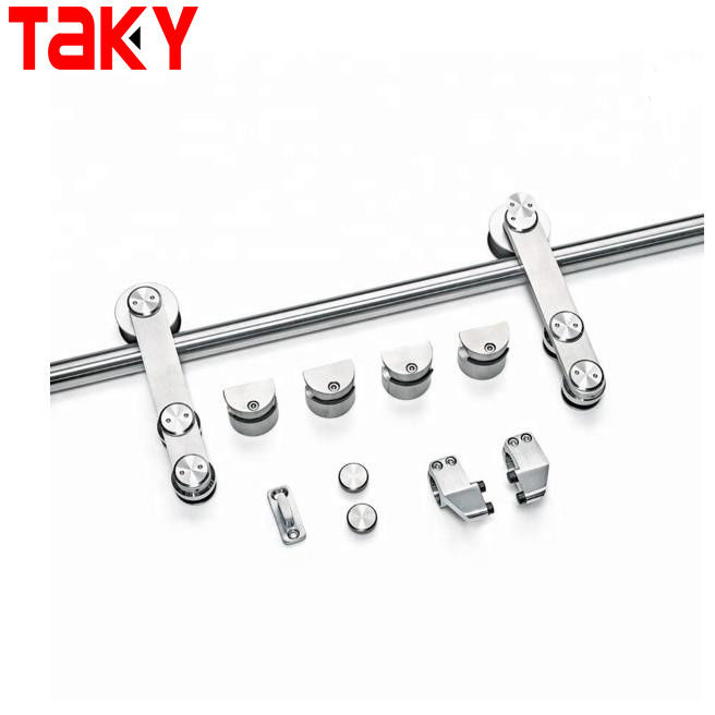 Frameless Glass Shower Room Rolling Barn Sliding Door Track Hardware Kit with Acrylic Tray