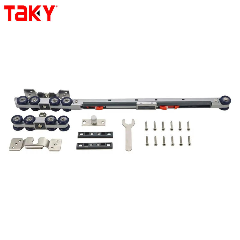 Iron Nylon Furniture Wardrobe Door Hanging Track Double Single Soft Closing 8 Wheel Sliding Door Pulley Damper Rollers