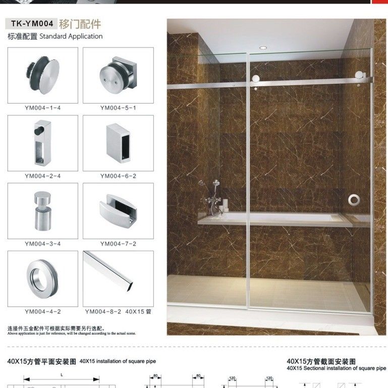 Hotel Bathroom Essential Modern SS304 Mirrored Sliding Shower Door for Renovation