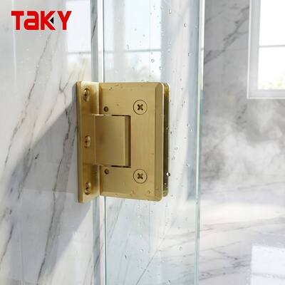 Heavy Duty Solid Shower Hinge 90 Degree Frameless Glass Door Hinge Luxury Brushed Gold Bathroom Glass Clamp