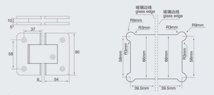 Stainless Steel Shower Door Hinges Suitable for 800-1200MM Door Width 5-6MM Thickness 8