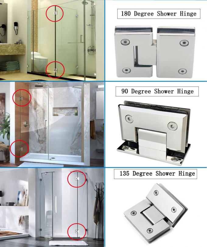 304 Stainless Steel Glass to Wall Hardware Shower Hinge Silver Coating Wall Mount 5