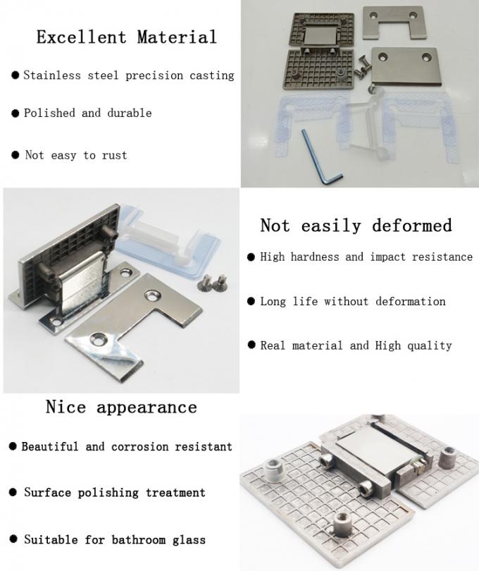 304 Stainless Steel Glass to Wall Hardware Shower Hinge Silver Coating Wall Mount 0